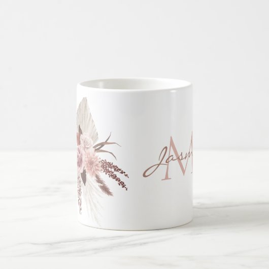Mug Boho Monogramme Fleurs Séchées d'Herbe de Pampas R (Centre)