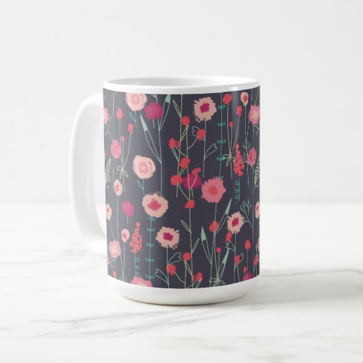 Mug Boho noir rose floral (Devant gauche)