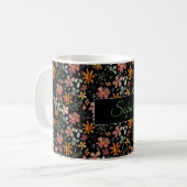 Mug Boho orange rose fleur aquarelle motif noir (Devant gauche)