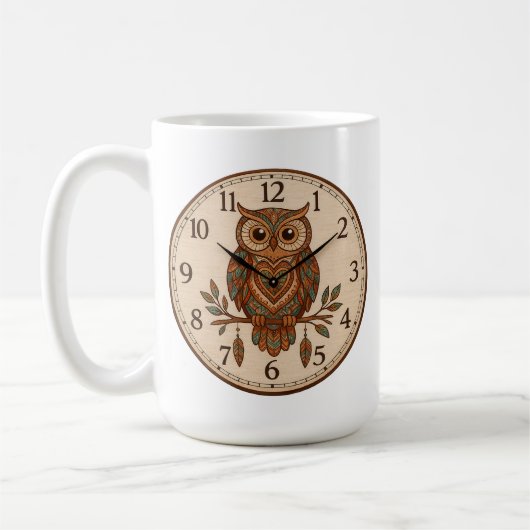 Mug Boho Owl Large Wall Clock (Gauche)