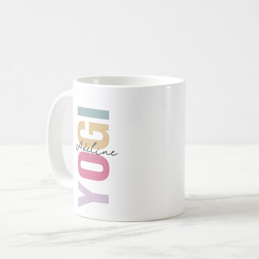 Mug Boho Pastel Couleur Yogi Avec Nom Motivation Citat (Devant gauche)