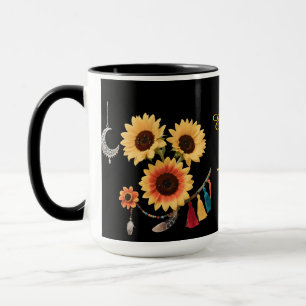 Mug Boho personnalisé floral tournesol noir café