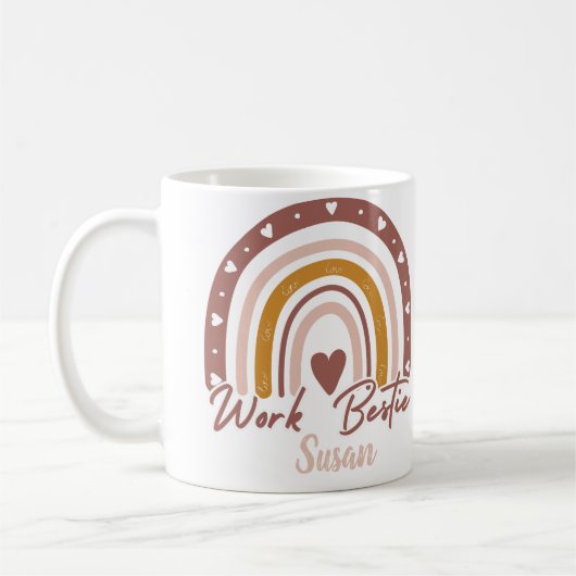 Mug Boho personnalisé Rainbow Work Bestie Personnalisé (Gauche)