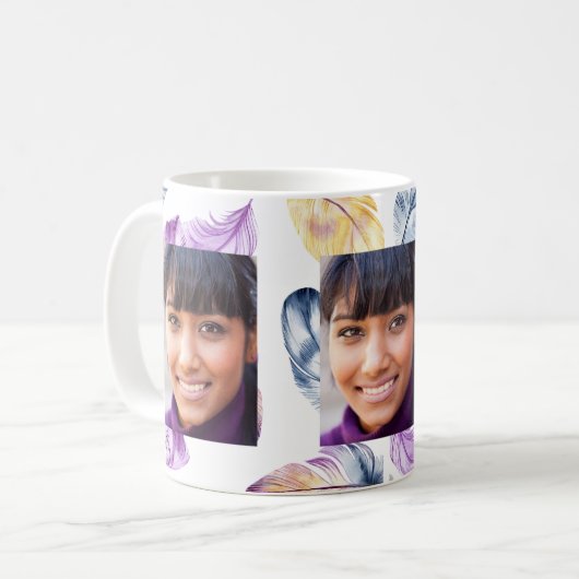 Mug Boho plumes violet jaune blanc photo (Devant gauche)