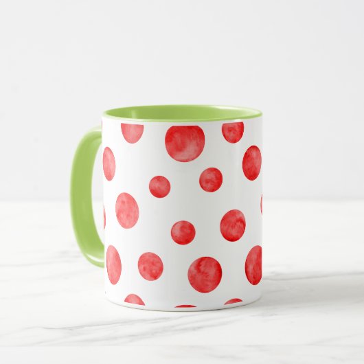 Mug Boho polka point motif l Rouge et blanc l Vert (Devant gauche)