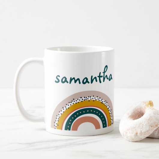 Mug Boho Rainbow Nom personnalisé Pastel Trendy (Avec donut)