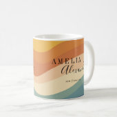 Mug Boho Rétro Écriture Lignes Ondulées Jaune Bleu (Devant droit)