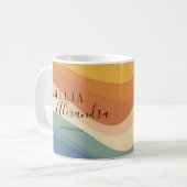 Mug Boho Rétro Écriture Lignes Ondulées Jaune Bleu (Devant gauche)