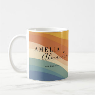 Mug Boho Rétro Écriture Lignes Ondulées Jaune Bleu