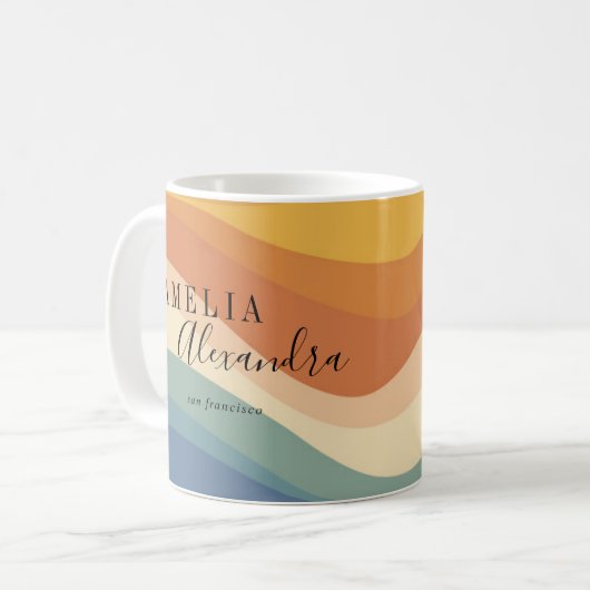 Mug Boho Retro Script Abstrait Wavy Lines Jaune Bleu (Devant gauche)