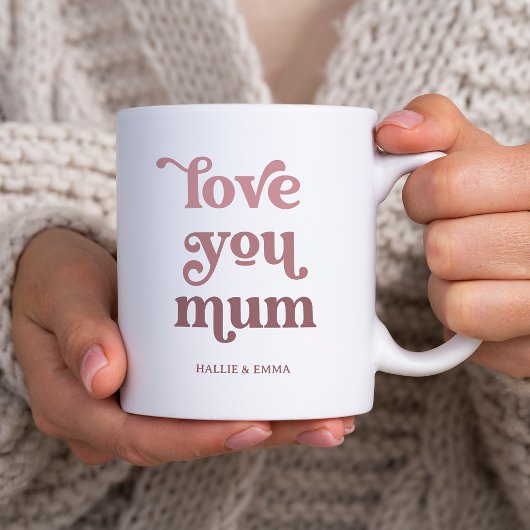 Mug Boho Retro Texte | Love you Mum Dégradé Rose