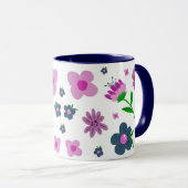 Mug Boho Rose Indigo Fleurs Bleues | Café à deux tons (Devant droit)