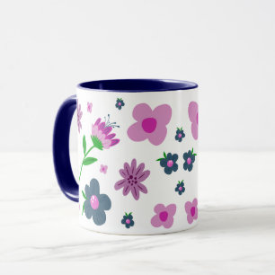 Mug Boho Rose Indigo Fleurs Bleues   Café à deux tons