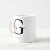 Mug Boho rose monogramme Floral initial G (Devant gauche)