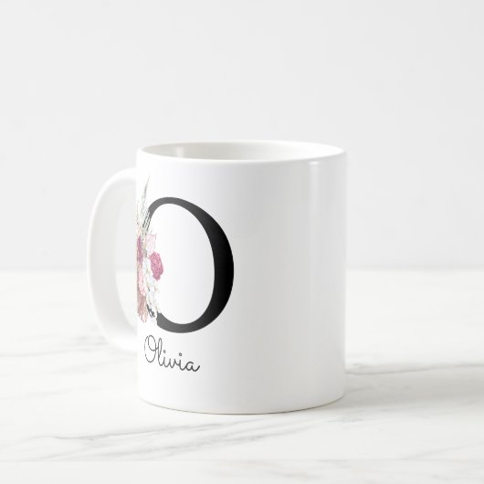 Mug Boho rose monogramme Floral O initial (Devant gauche)