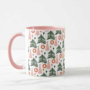 Mug Boho Rose Orange Vert Noël Arbres tendance rose