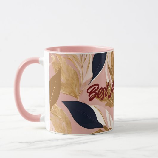 Mug Boho rose vif Feuilles Collection moderne (Gauche)