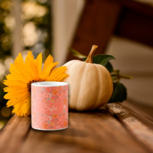 Mug Boho rustique fleurs aquarelle motif orange