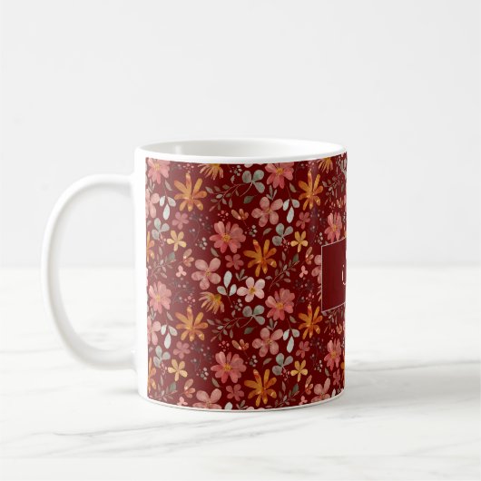 Mug Boho rustique motif rouge foncé (Gauche)