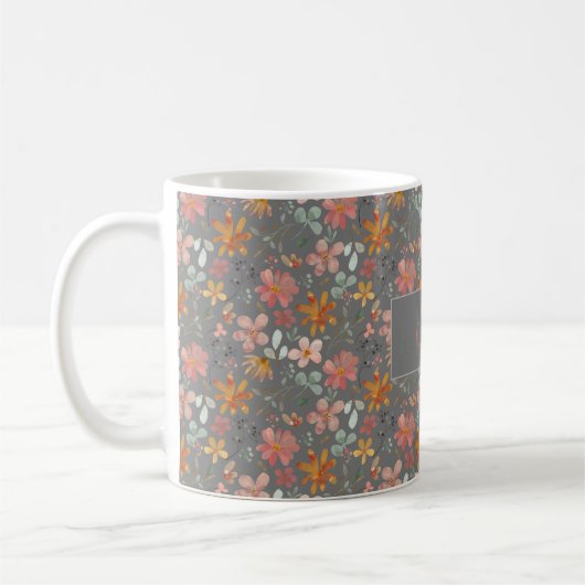 Mug Boho rustique orangé aquarelle motif gris (Gauche)