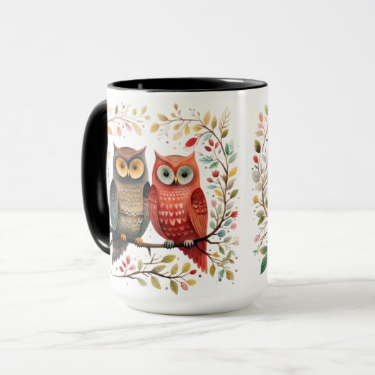 Mug Boho Style Owl Couple (Devant gauche)