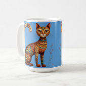 Mug Boho Tribal Chat Mignon Art Populaire avec Fleurs (Devant gauche)