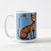 Mug Boho Tribal Chat Mignon Art Populaire avec Fleurs (Gauche)