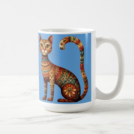 Mug Boho Tribal Chat Mignon Art Populaire avec Fleurs (Droite)