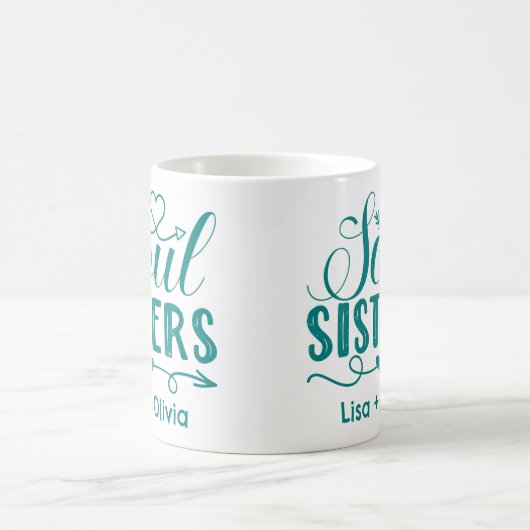 Mug Boho Turquoise Soul Soeurs Script Nom personnalisé (Centre)