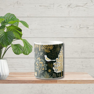 Mug Boho Vintage Blanc Vert Or Oiseaux Arbres