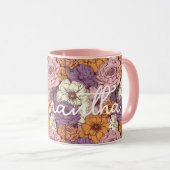 Mug Boho violet rose Fleurs sauvages Floral Nom person (Devant droit)