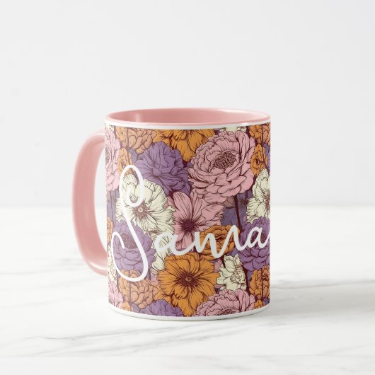 Mug Boho violet rose Fleurs sauvages Floral Nom person (Devant gauche)