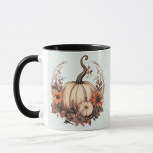 Mug Boho White Citrouilles et fleurs Green Halloween