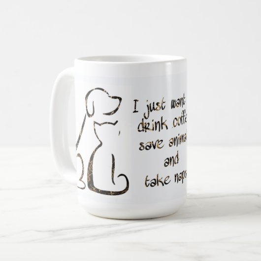 Mug Boire du café - Sauvez les animaux - Chien et Chat (Devant gauche)