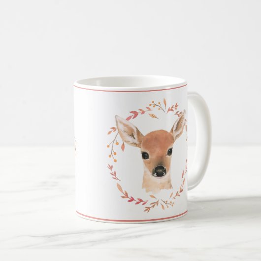 Mug Bois Animaux Bébé Cerf Aquarelle mignonne douce (Devant droit)