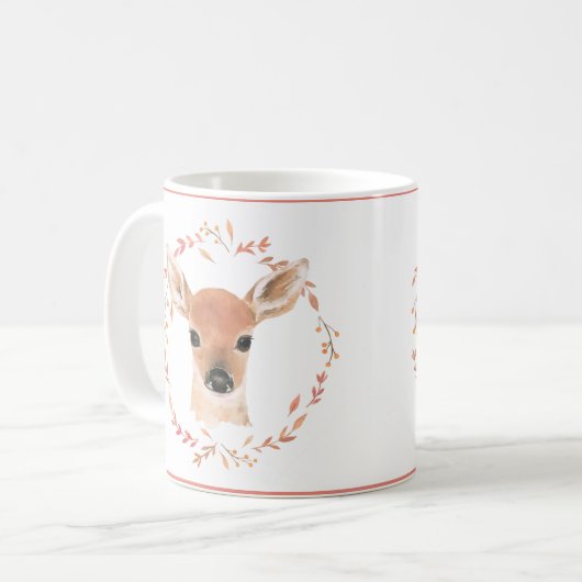 Mug Bois Animaux Bébé Cerf Aquarelle mignonne douce (Devant gauche)