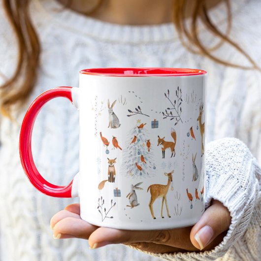 Mug Bois Animaux Blanc et Rouge Noël de Noël