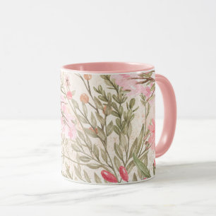 Mug Bois de corail rose pâle vert aquarelle florale