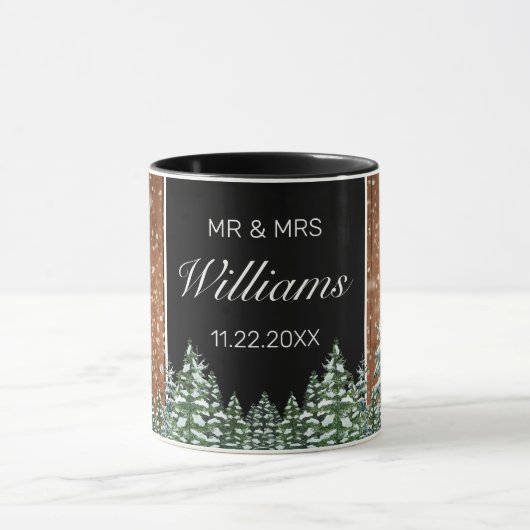 Mug Bois neigeux & Forêt Pin Noir Mariage M. Mme (Centre)