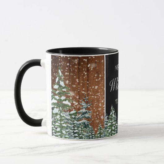 Mug Bois neigeux & Forêt Pin Noir Mariage M. Mme (Gauche)