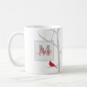 Mug Bois Oiseau d'hiver Rouge Monogramme rustique