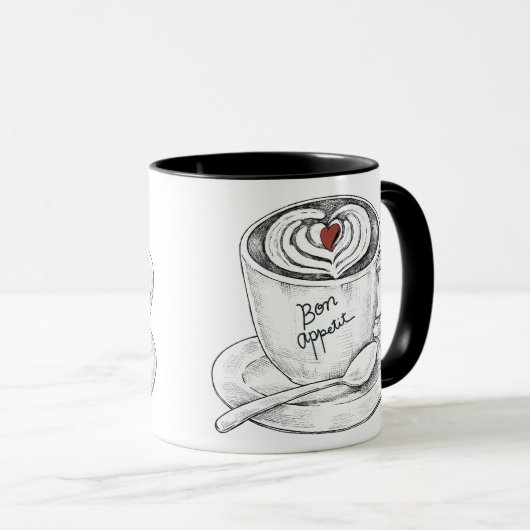 Mug Boisson d'art en latte, dessinée à la main (Devant droit)