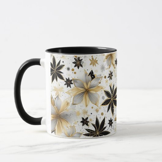 Mug Bold Black and Gold Abstract Floral (Gauche)