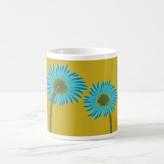Mug Bold Blue Daisy Art sur Mustard Yellow Arrière - p