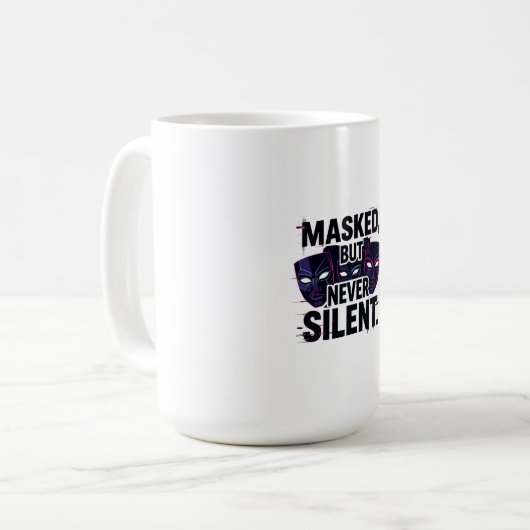 Mug Bold Digital Art with Three Stylized Masks and "Ma (Devant gauche)