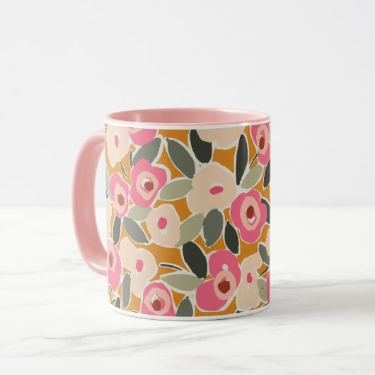 Mug Bold Inky Floral Pattern | Hand-Drawn Botanical (Devant gauche)