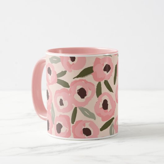 Mug Bold Inky Floral Pattern | Hand-Drawn Botanical (Devant gauche)