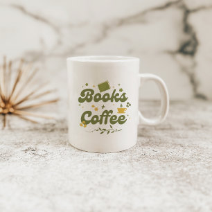Mug Bold Retro Floral Books & Coffee Book Lover