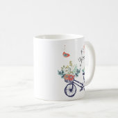 Mug Bon design printemps : vélo, fleurs et oiseaux (Devant droit)