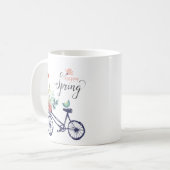 Mug Bon design printemps : vélo, fleurs et oiseaux (Devant gauche)